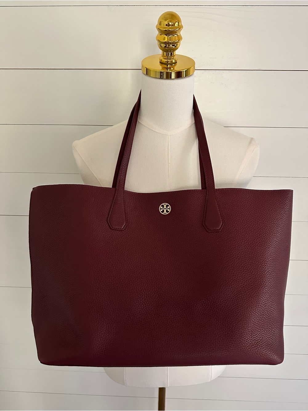 Tory Burch Burgundy Pebbled Leather Tote